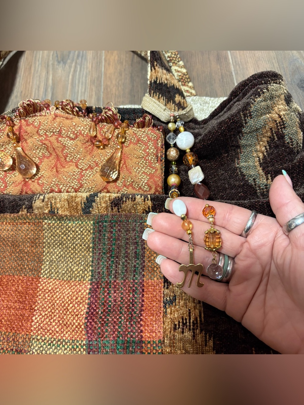 Handmade Patchwork Fabric Tapestry Whimsical Witchy Mystic Cottagecore Boho Tote - Picture 4 of 8